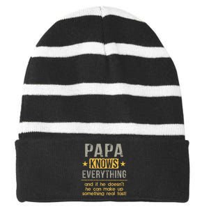 Papa Knows Everything 60th Gift Funny Fathers Day Striped Beanie with Solid Band