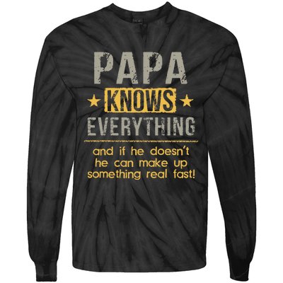 Papa Knows Everything 60th Gift Funny Fathers Day Tie-Dye Long Sleeve Shirt