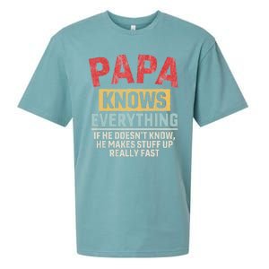 Papa Knows Everything Funny FatherS Day Papa Gift Sueded Cloud Jersey T-Shirt