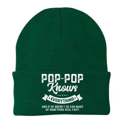 PopPop Knows Everything 60th Gift Funny Fathers Day Knit Cap Winter Beanie