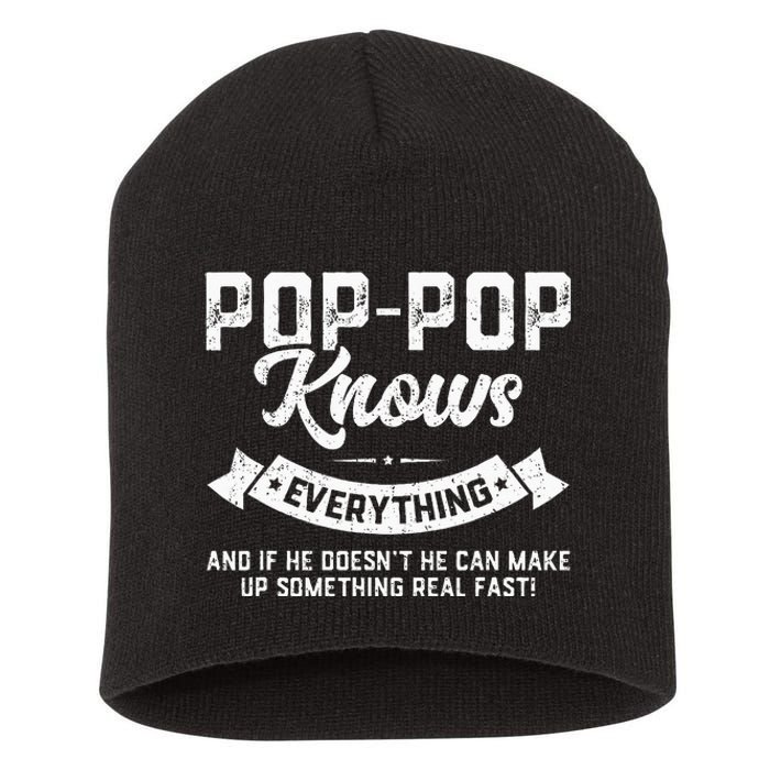 PopPop Knows Everything 60th Gift Funny Fathers Day Short Acrylic Beanie