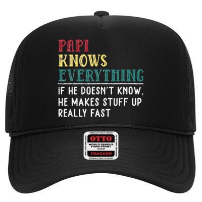 Papi knows everything Father's Day gift for Funny Grandpa High Crown Mesh Back Trucker Hat