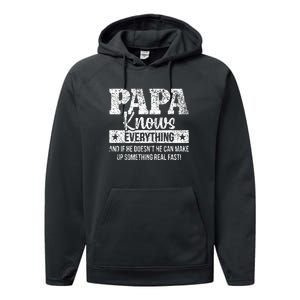 Papa Knows Everything Design Performance Fleece Hoodie