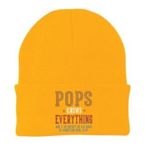 Pops Knows Everything Humorous FatherS Day Pops Knit Cap Winter Beanie