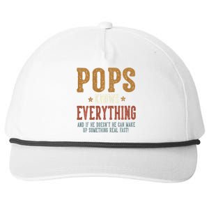 Pops Knows Everything Humorous FatherS Day Pops Snapback Five-Panel Rope Hat