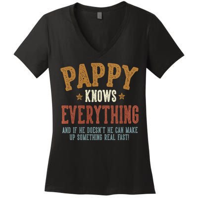 Pappy Knows Everything Humorous FatherS Day Pappy Women's V-Neck T-Shirt