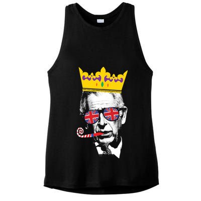 Party King Funny Coronation King Charles Union Jack & Crown Ladies PosiCharge Tri-Blend Wicking Tank