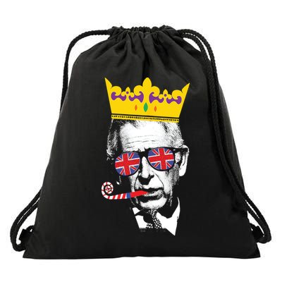 Party King Funny Coronation King Charles Union Jack & Crown Drawstring Bag