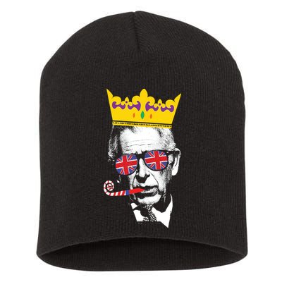 Party King Funny Coronation King Charles Union Jack & Crown Short Acrylic Beanie