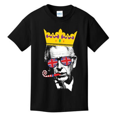 Party King Funny Coronation King Charles Union Jack & Crown Kids T-Shirt