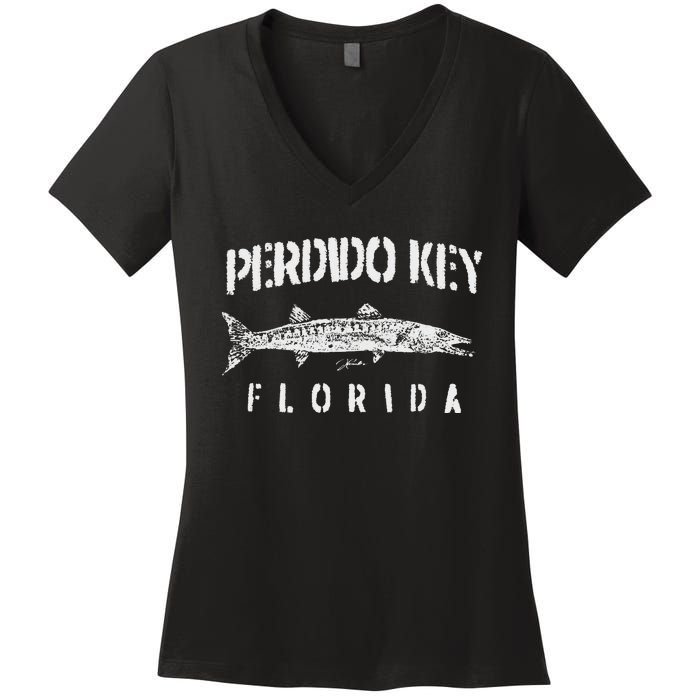 Perdido Key Fl Great Barracuda Women's V-Neck T-Shirt