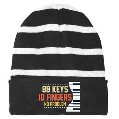 Piano Keys Funny Musician Music 88 Keys Gift Striped Beanie with Solid Band