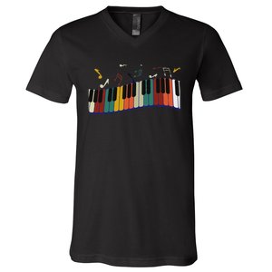 Piano Keyboard For Piano Player Keyboardist V-Neck T-Shirt