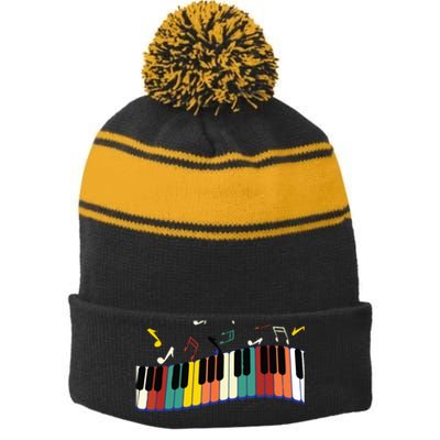 Piano Keyboard For Piano Player Keyboardist Stripe Pom Pom Beanie