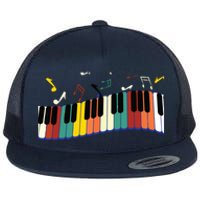 Piano Keyboard For Piano Player Keyboardist Flat Bill Trucker Hat