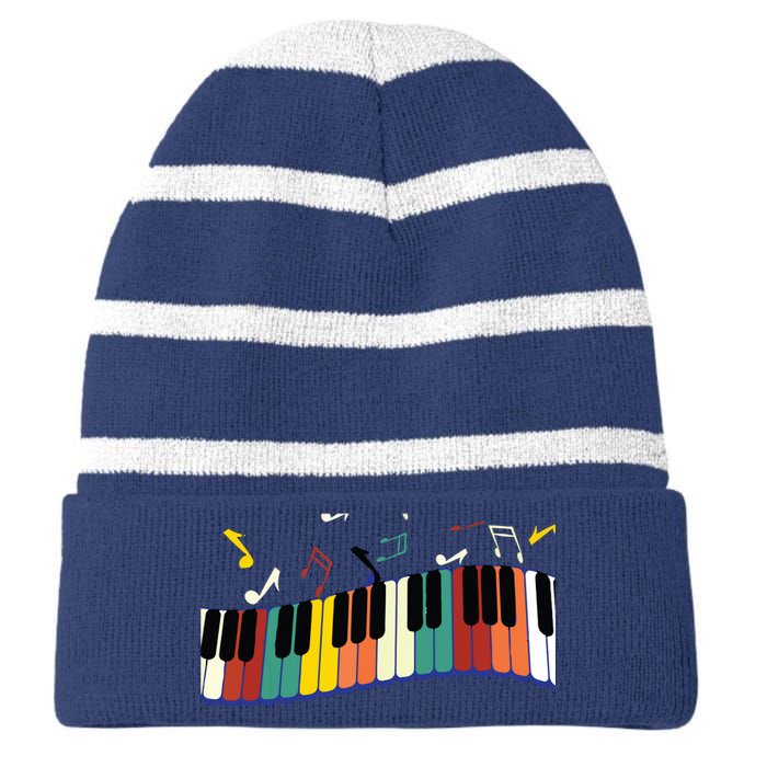 Piano Keyboard For Piano Player Keyboardist Striped Beanie with Solid Band