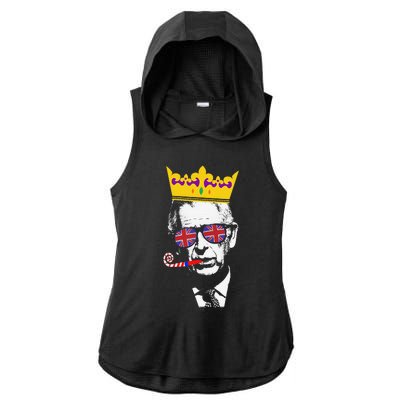 Party King Funny Coronation King Charles Union Jack & Crown Ladies PosiCharge Tri-Blend Wicking Draft Hoodie Tank