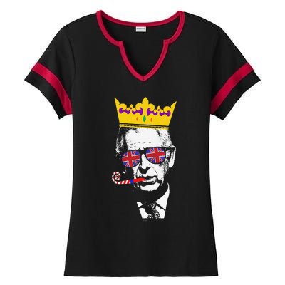 Party King Funny Coronation King Charles Union Jack & Crown Ladies Halftime Notch Neck Tee