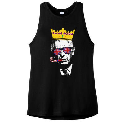 Party King Funny Coronation King Charles Union Jack & Crown Ladies PosiCharge Tri-Blend Wicking Tank