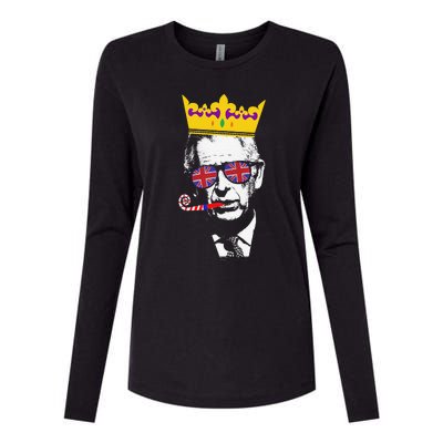 Party King Funny Coronation King Charles Union Jack & Crown Womens Cotton Relaxed Long Sleeve T-Shirt