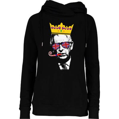 Party King Funny Coronation King Charles Union Jack & Crown Womens Funnel Neck Pullover Hood