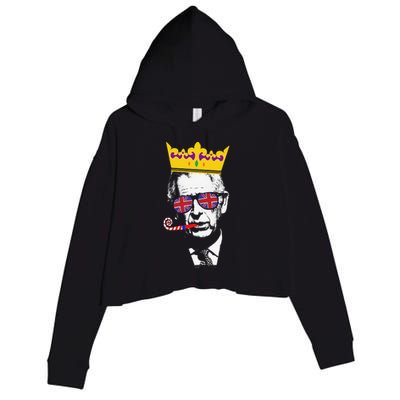 Party King Funny Coronation King Charles Union Jack & Crown Crop Fleece Hoodie