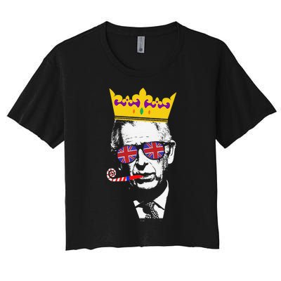 Party King Funny Coronation King Charles Union Jack & Crown Women's Crop Top Tee