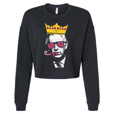 Party King Funny Coronation King Charles Union Jack & Crown Cropped Pullover Crew