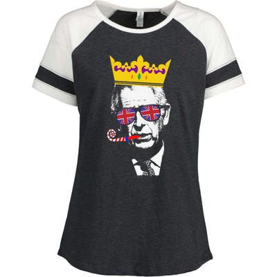 Party King Funny Coronation King Charles Union Jack & Crown Enza Ladies Jersey Colorblock Tee