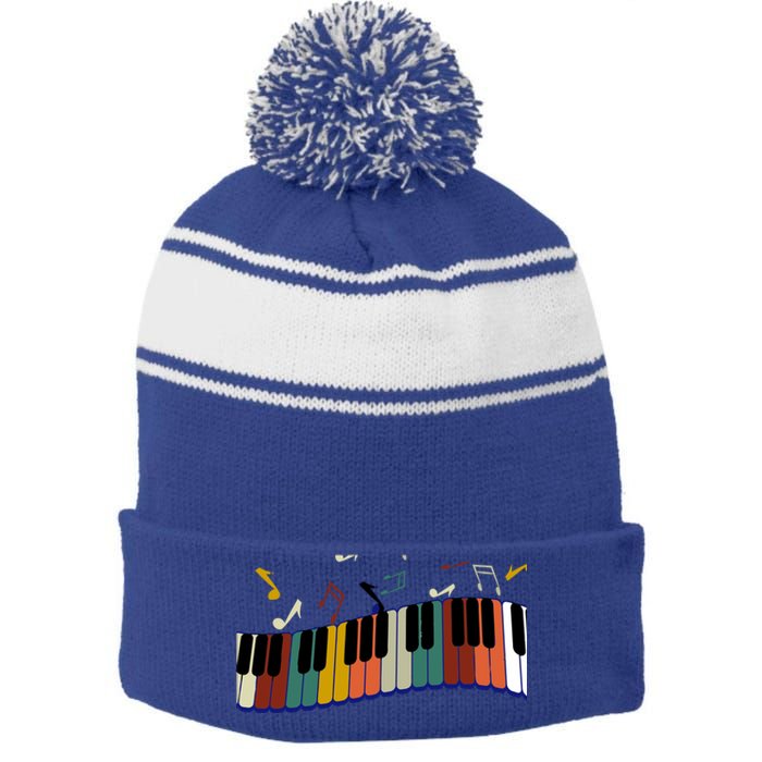 Piano Keyboard For Piano Player Keyboardist Gift Stripe Pom Pom Beanie