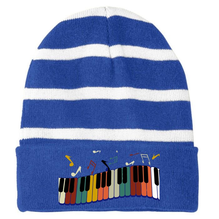 Piano Keyboard For Piano Player Keyboardist Gift Striped Beanie with Solid Band