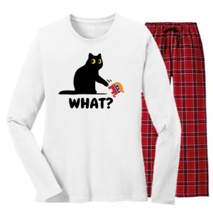 President Kamala Harris 2024 Victory Funny Antitrump Cat Women's Long Sleeve Flannel Pajama Set 