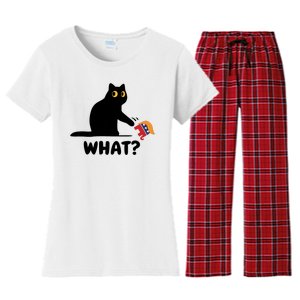 President Kamala Harris 2024 Victory Funny Antitrump Cat Women's Flannel Pajama Set