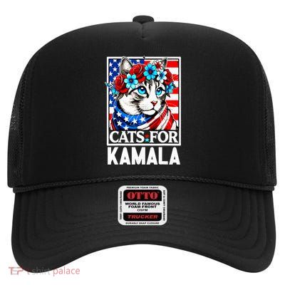 President Kamala Harris Cat Ladies For Kamala Funny Cat 2024 Gift High Crown Mesh Back Trucker Hat