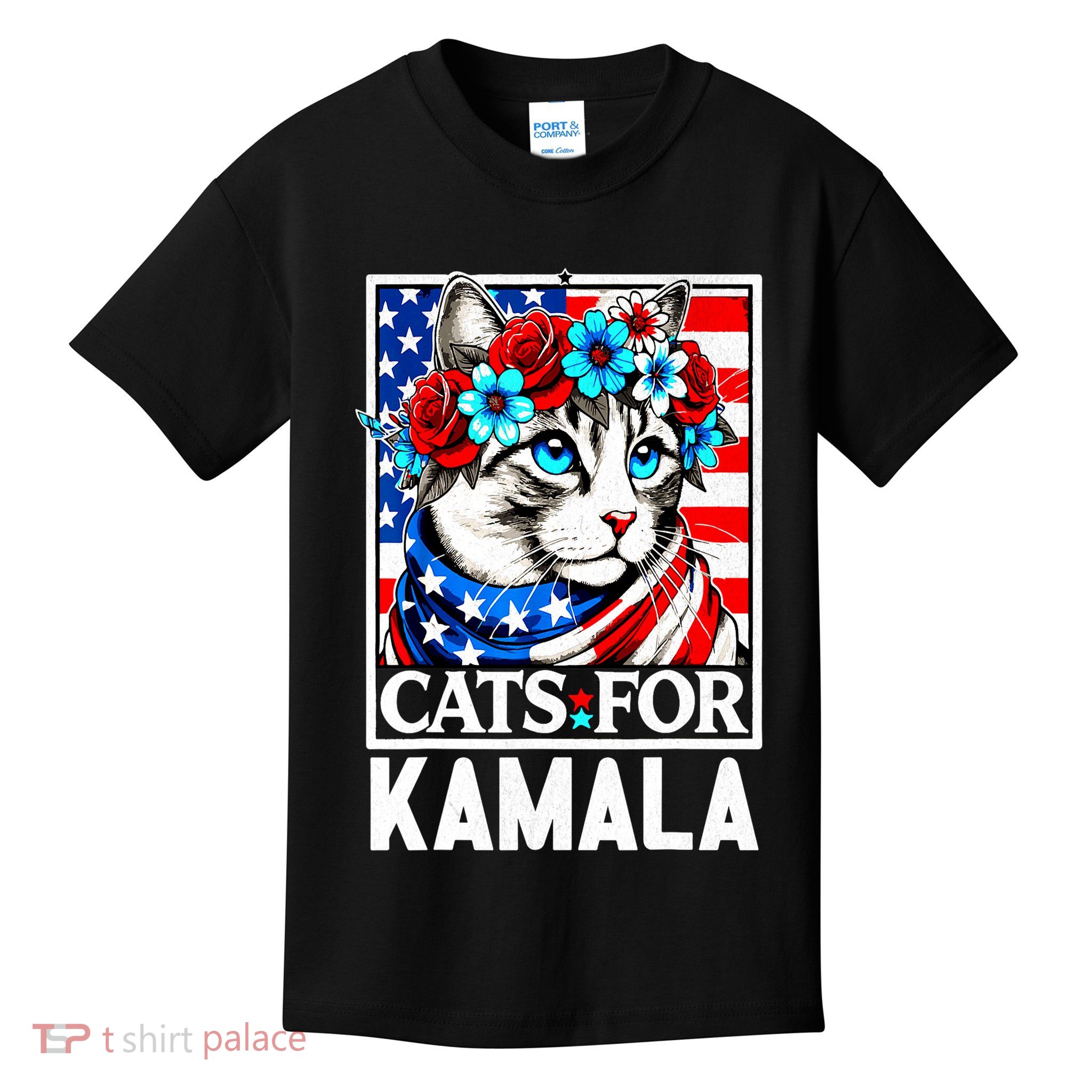 President Kamala Harris Cat Ladies For Kamala Funny Cat 2024 Gift Kids T-Shirt