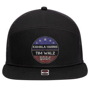 Patriotic Kamala Harris Tim Walz 2024 For President 7 Panel Mesh Trucker Snapback Hat