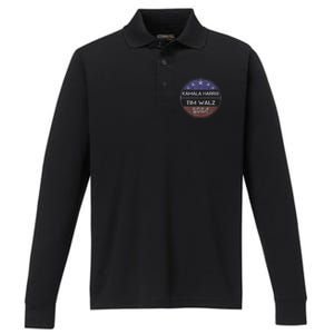 Patriotic Kamala Harris Tim Walz 2024 For President Performance Long Sleeve Polo