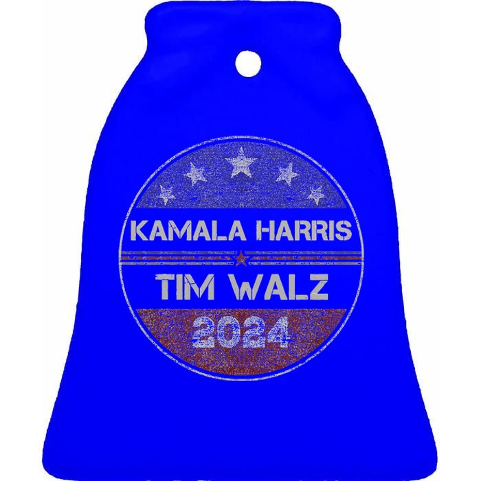 Patriotic Kamala Harris Tim Walz 2024 For President Ceramic Bell Ornament