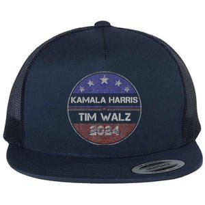 Patriotic Kamala Harris Tim Walz 2024 For President Flat Bill Trucker Hat