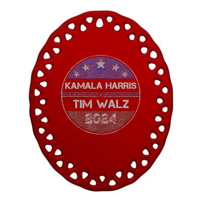 Patriotic Kamala Harris Tim Walz 2024 For President Ceramic Oval Ornament