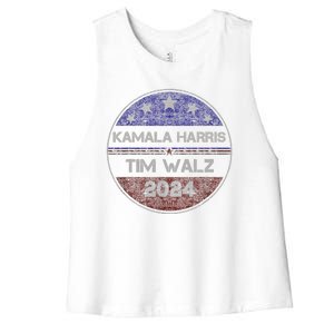 Patriotic Kamala Harris Tim Walz 2024 For President Women's Racerback Cropped Tank