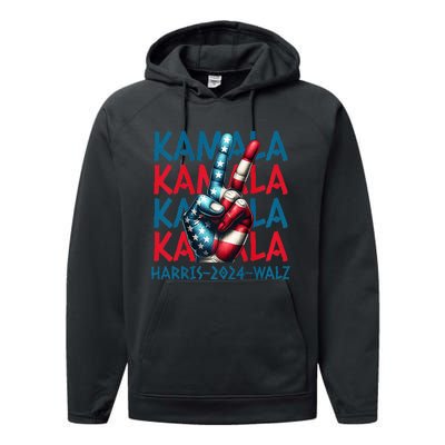 Peace Kamala Harris Tim Walz Performance Fleece Hoodie