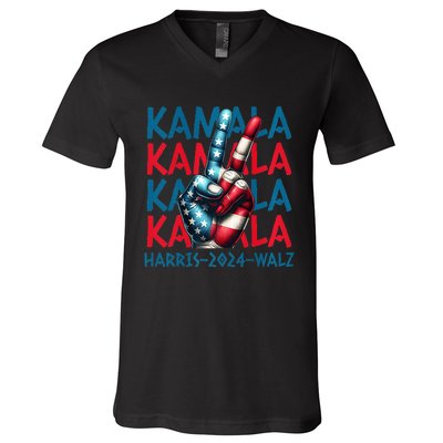 Peace Kamala Harris Tim Walz V-Neck T-Shirt