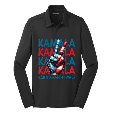 Peace Kamala Harris Tim Walz Silk Touch Performance Long Sleeve Polo