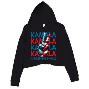 Peace Kamala Harris Tim Walz Crop Fleece Hoodie