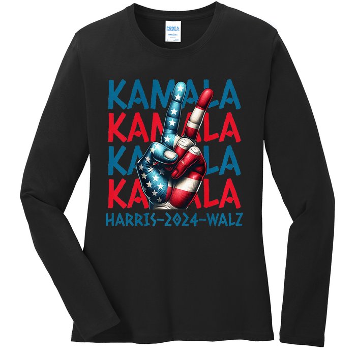 Peace Kamala Harris Tim Walz Ladies Long Sleeve Shirt