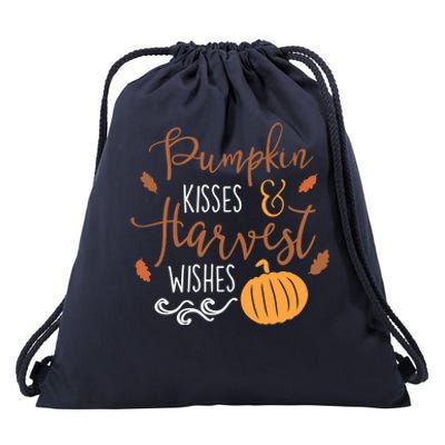 Pumpkin Kisses Harvest Wishes Drawstring Bag