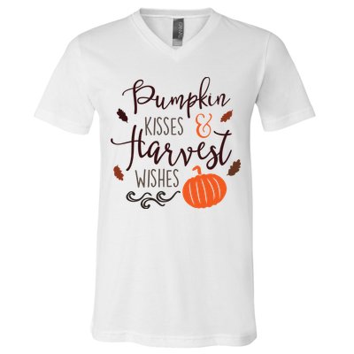 Pumpkin Kisses Harvest Wishes V-Neck T-Shirt