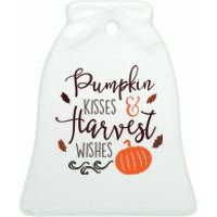 Pumpkin Kisses Harvest Wishes Ceramic Bell Ornament