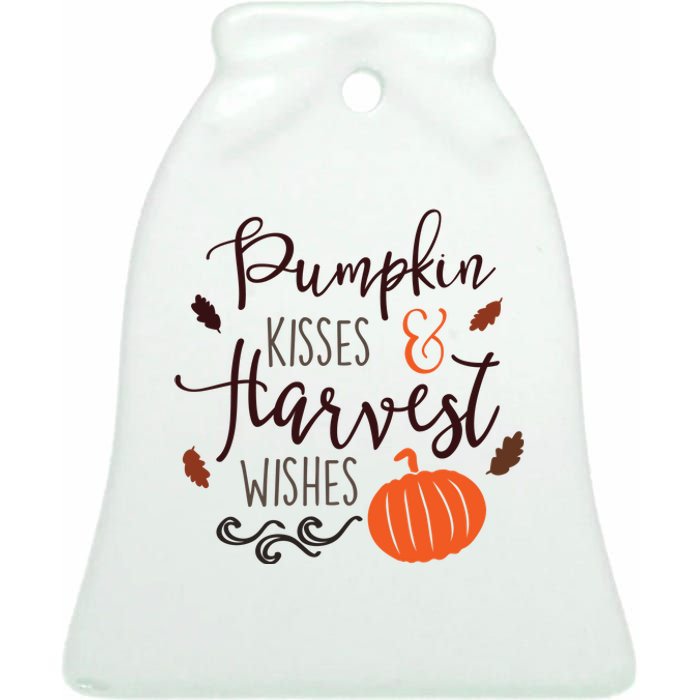 Pumpkin Kisses Harvest Wishes Ceramic Bell Ornament